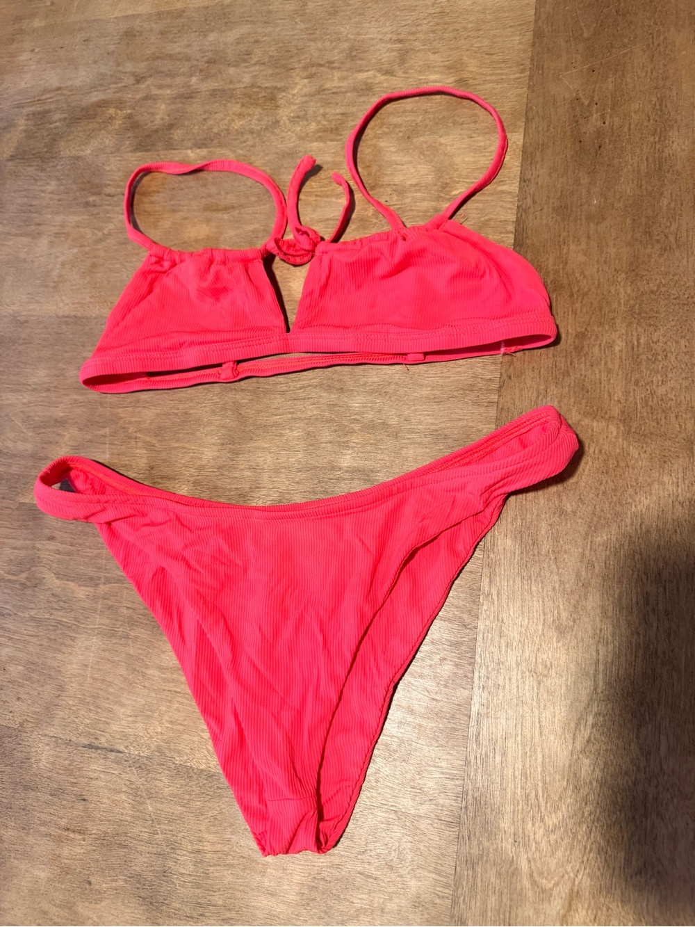 Superdown- Neon Pink Ribbed Two-Piece Bikini Set- small/ medium
